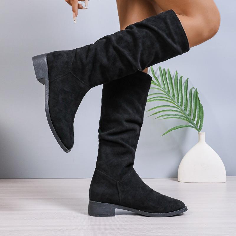 

мода 2024 года, модная женская обувь, женские сапоги без застежек, горячая распродажа, круглые носки, современные сапоги, женские зимние сапоги больших размеров, однотонные сапоги до колена 42