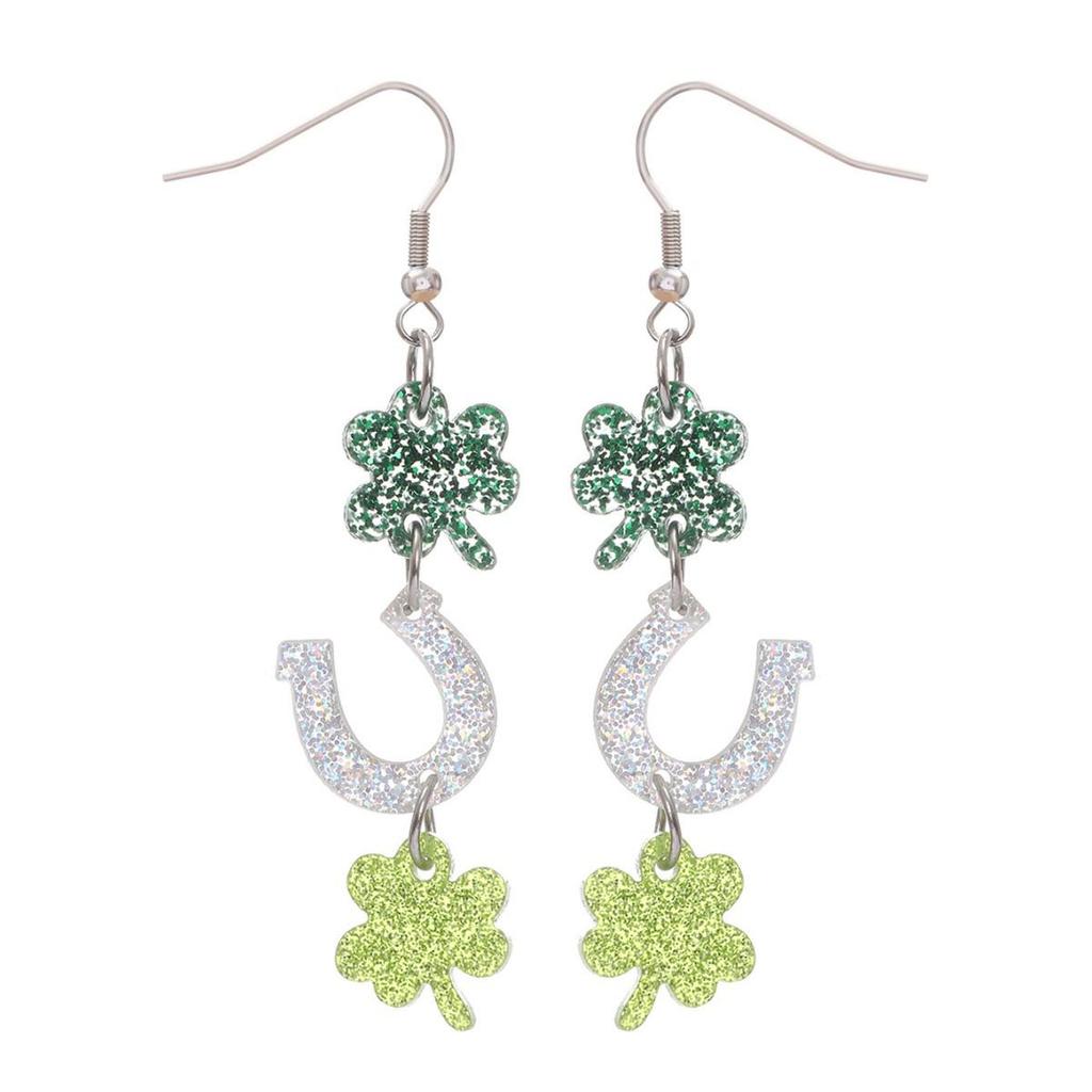 St. Patrick's Day Green Shamrock Horseshoe Sequin Earrings