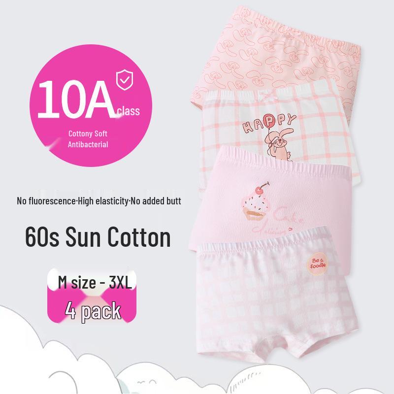 Girls' Cartoon Pattern Cotton Boxer Briefs - Thin, Antibacterial, Four Seasons Toddler & Young Child Style