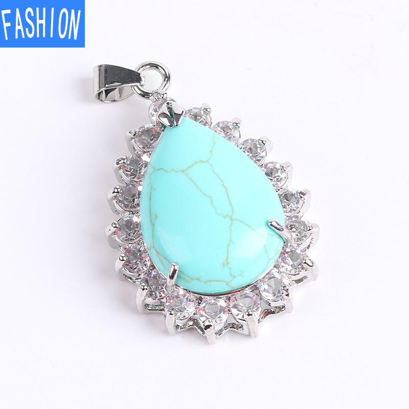

Женский кулон в форме груши в стиле ретро с когтями, инкрустированный натуральными кристаллами и каплями воды, роскошное ожерелье высокого профиля с полным водным бриллиантом turquoise green