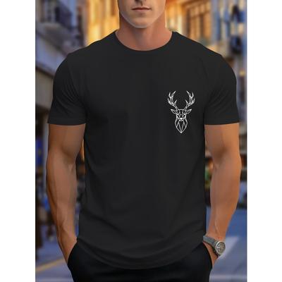 T-Shirt Casual de Manga Curta para Homem com Estampa Geométrica - Gola Redonda Respirável, Perfeita para Passeios de Verão
