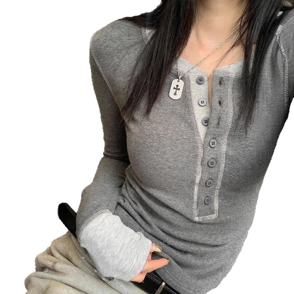 Women's Spring Long Sleeve Slim Fit Colorblock T-Shirt