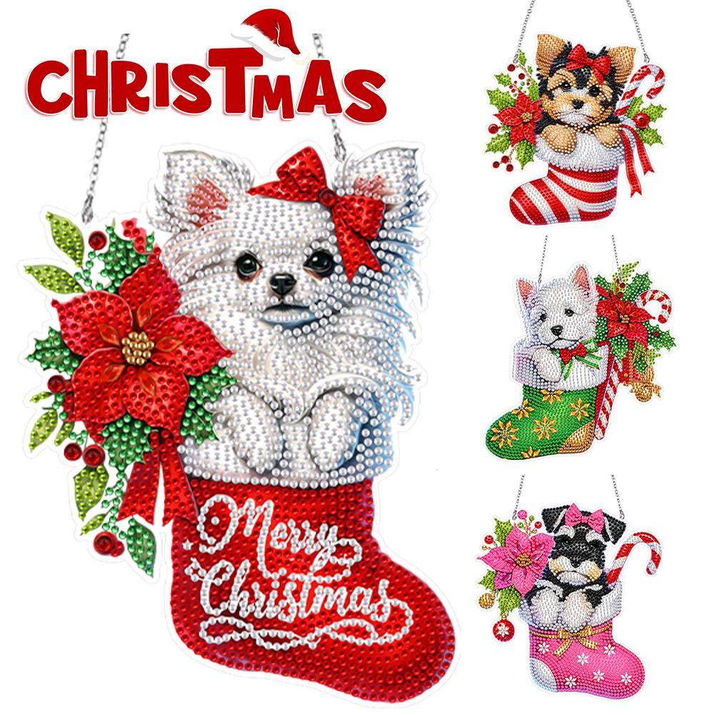 Special Shaped Christmas Puppy Diamond Painting Hanging Ornaments Kit Acrylic Diamond Painting Hanging Decorations for Beginner