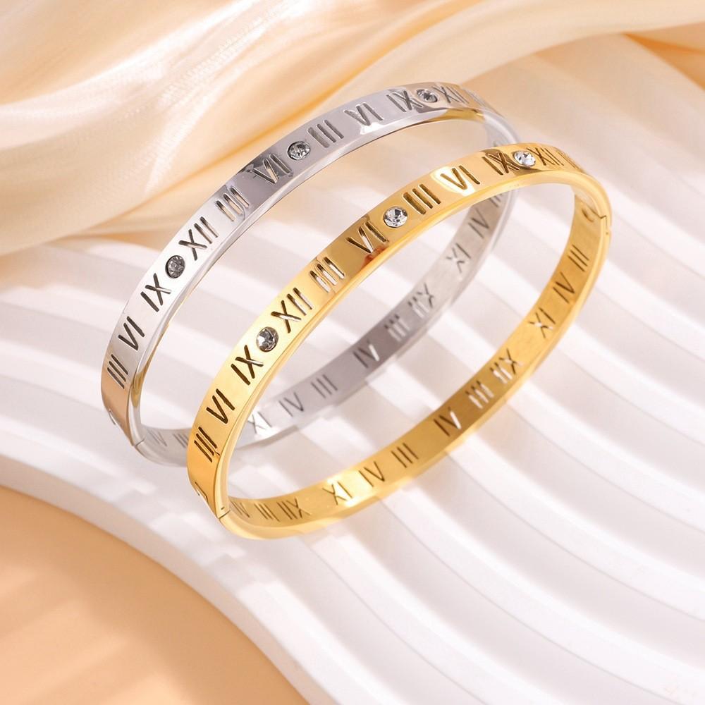 Titanium Steel , Roman Digital Diamond-encrusted , Girls' Advanced Sense, Popular Titanium Steel Does Not Fade