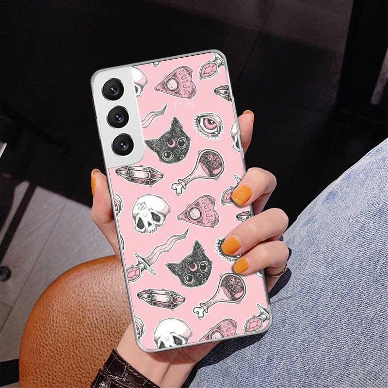 Pink Cat Skull Sorceress Witch Phone Case For Samsung Galaxy S24 S25 Edge S26 Ultra S23 S22 S21 Plus S20 FE + Personalized Print