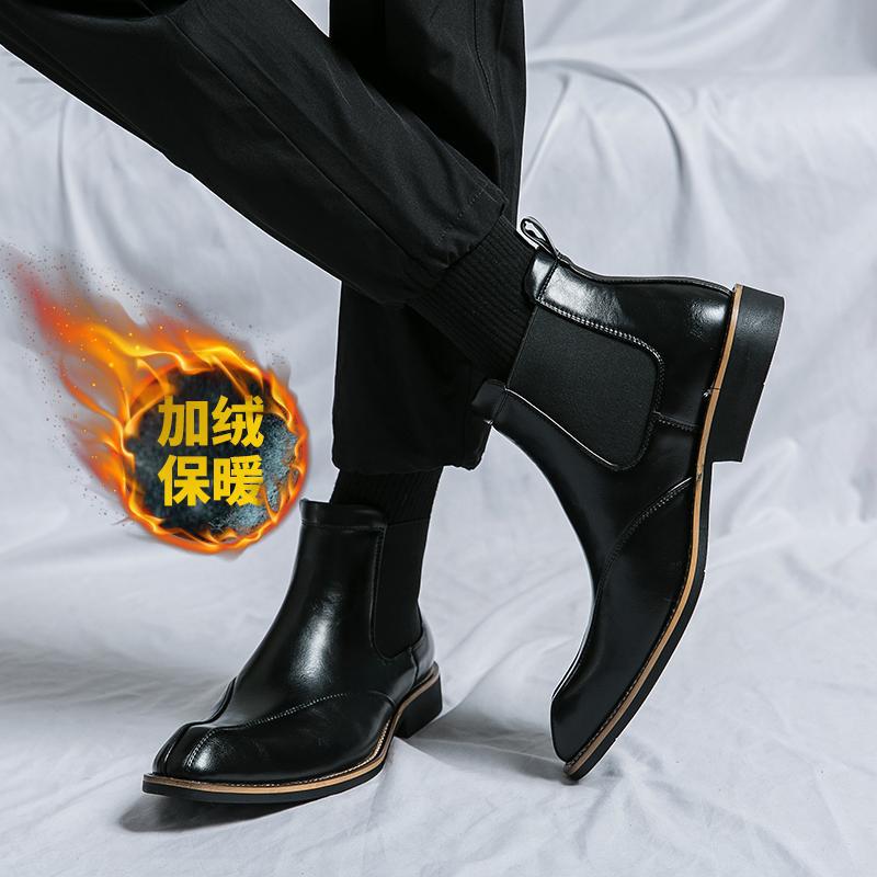 

Fleece and cotton Martin boots men s winter high-top leather shoes men s British Chelsea boots short boots medium-top business casual boots 45