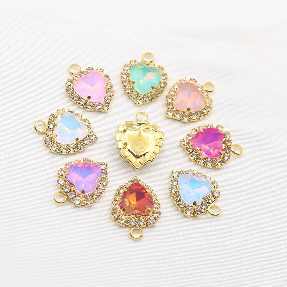 10 Pieces of 15 * 20mm Peach Heart Mocha Rhinestone Pendant, DIY Handmade Pet Necklace Accessories, Clothing, Wedding Decoration