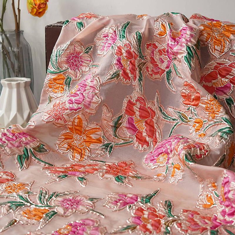 1M Rustic Floral Embossed Jacquard Yarn-dyed Fabric for Dresses Vest Bag Jacquard Fashion Women Wedding Dress Clothing Supplies