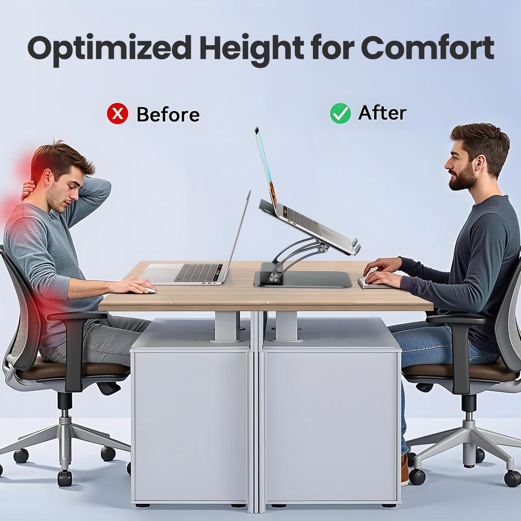 Tounee Laptop Stand with Detachable USB-C Hub, 100W PD Charging, 4K@60Hz HDMI, USB-A & USB-C 3.0 Ports, Host Port, Ergonomic Aluminum Laptop Holder, C