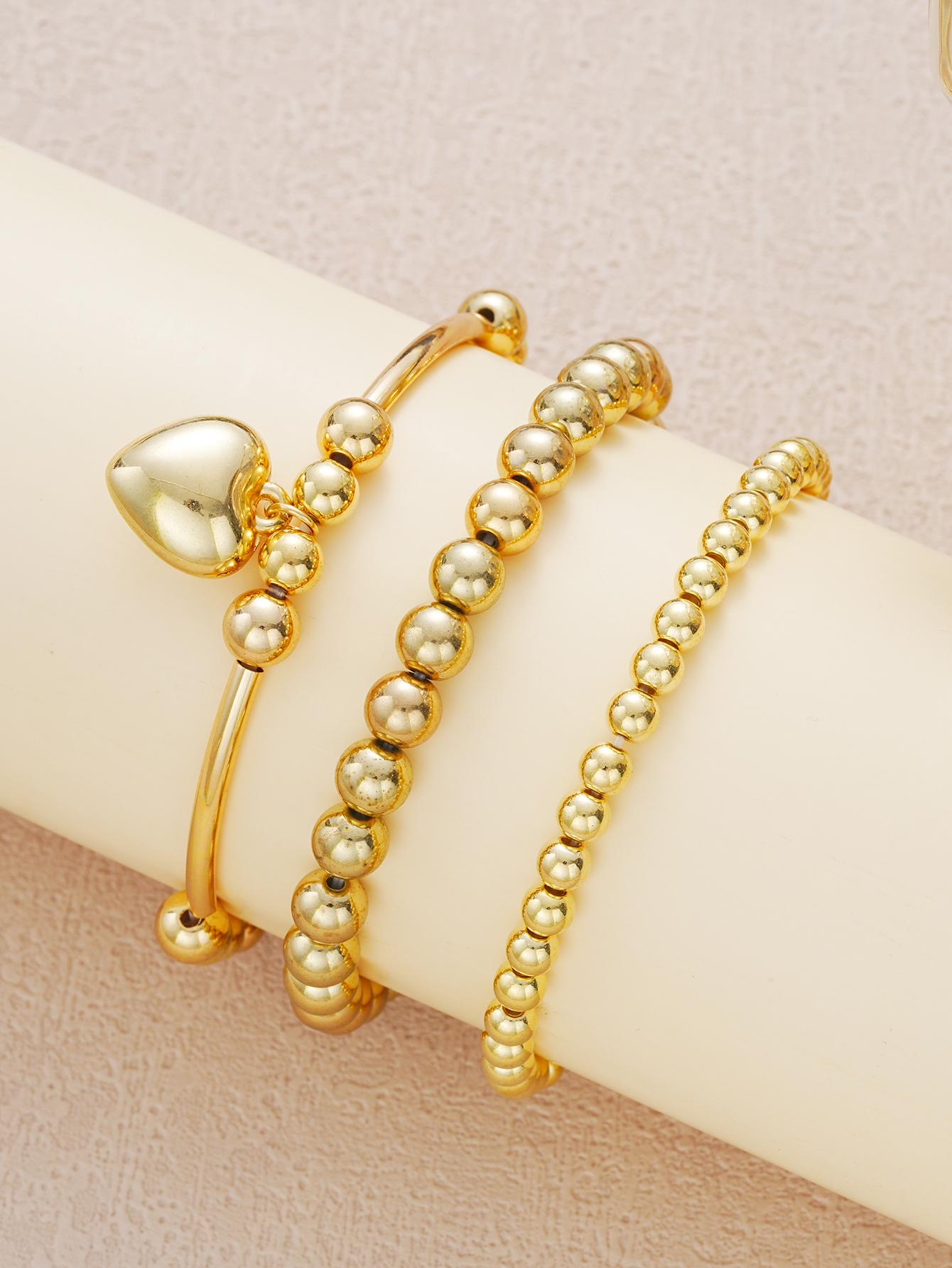 

3 штуки женский браслет из круглых бусин с подвеской Любовь , креативный многослойный браслет-подвеска, подарок для вечеринки