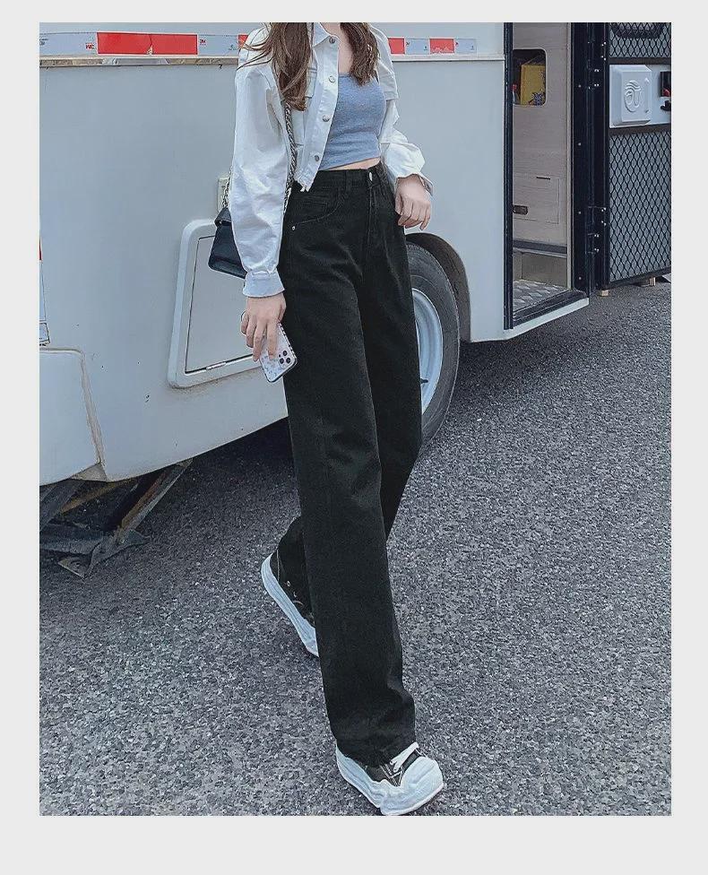 Women's Plush Wide-Leg Jeans: High-Waisted, Slimming, Loose Fit - Perfect for Autumn and Winter with a Warm Korean Style.