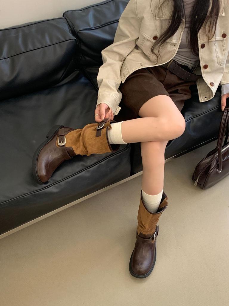 Niche design temperament versatile splicing contrasting colors inner height increase short boots children's new autumn and winter models