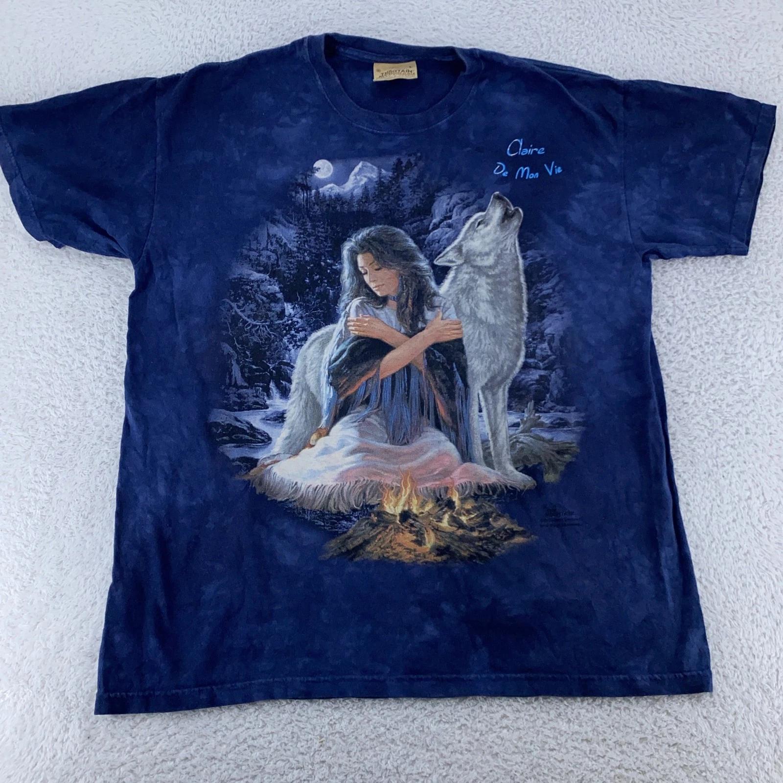 Vintage The Mountain Wolf Spirit Shirt Mens Large Native American Graphic 90s S