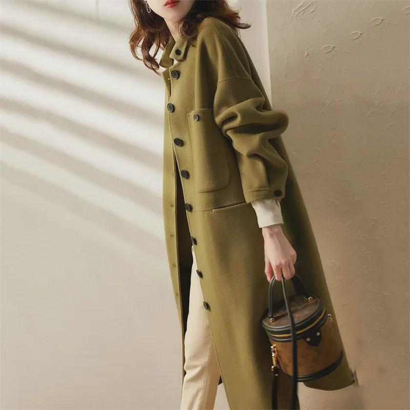 2023 Autumn/Winter Women's Wool Coat: Slim, Medium-Long, Simple Shirt Style