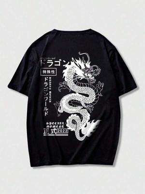 Graphic-Shirt Cotton Tees Size PlusROMWE MEN Anime Spring/Summer Casual Graphic Men Dragon Print Y2K