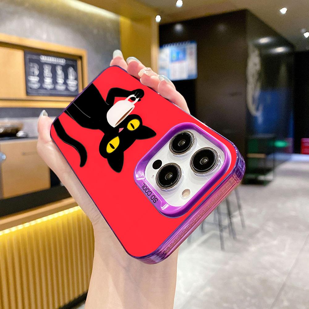Cute Coffee Cat Purple Translucent Mobile Phone Case for iPhone 17 16 15 14 13 12 11 X XR XS Air Pro Max Plus Colorful Cover