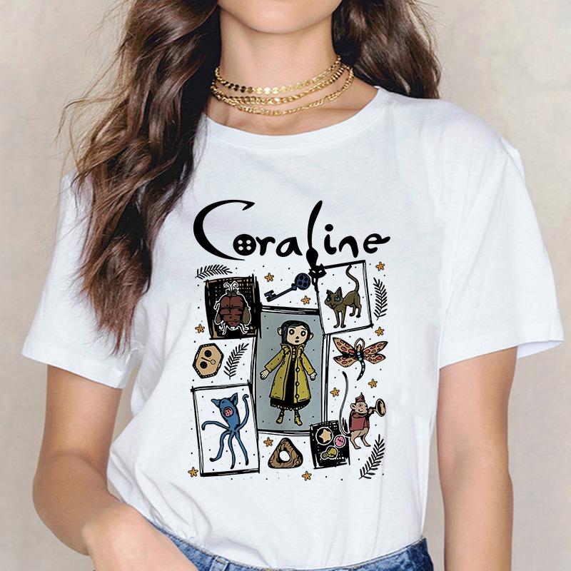 Maglietta Horror di Moda Bambola Coraline Sogni Maglietta Y2k Donna Vintage Gotica Magliette Grafiche di Halloween Abbigliamento