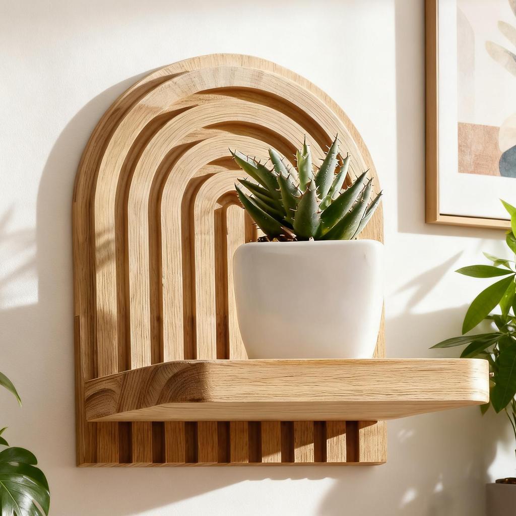 Small Rainbow Arch Shelf Rainbow-Shaped Storage Stand Wood Floating Wall Display Shelf For Living Room Bathroom