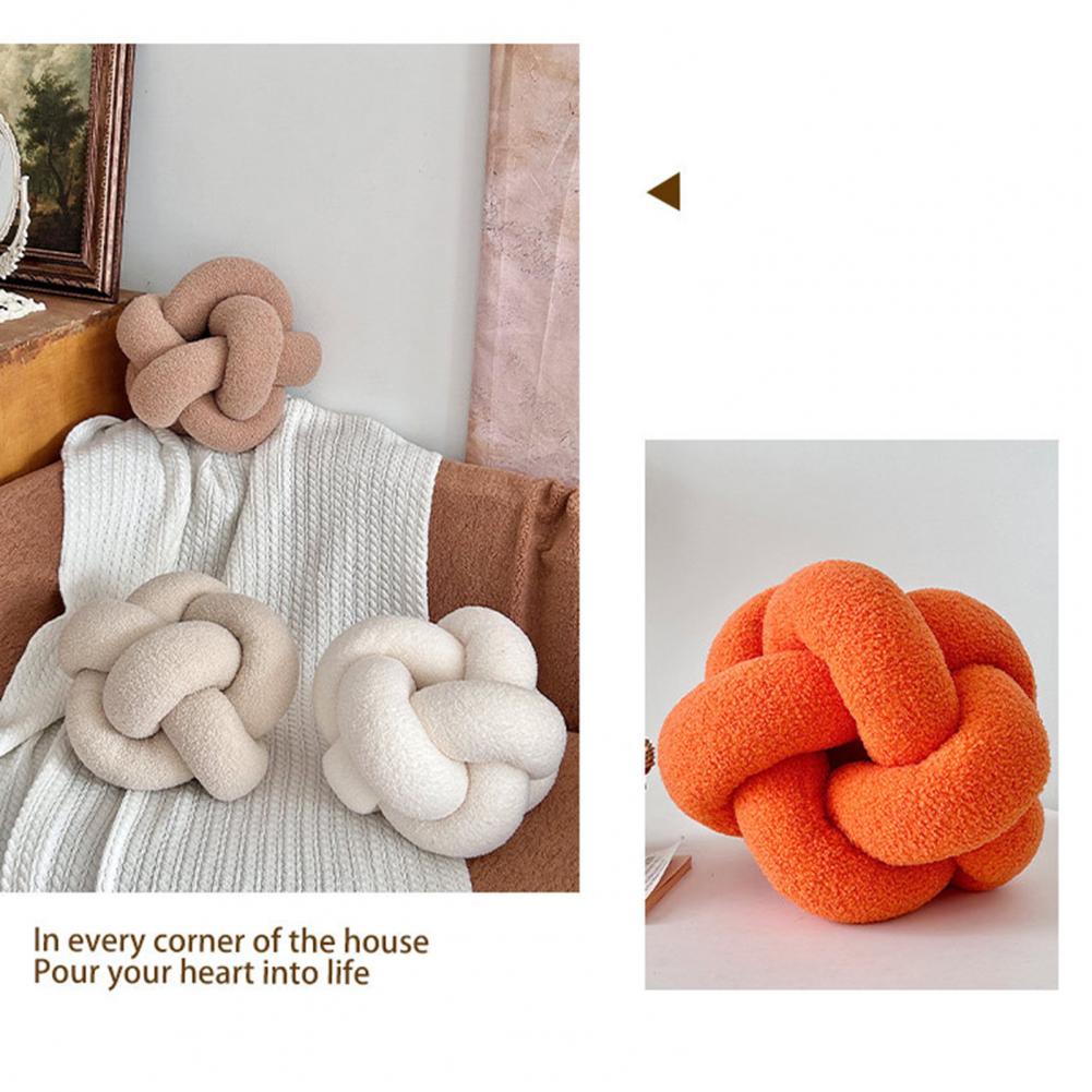Hand Knitted Decorative Pillow Plush Braided Knot Round Ball Throw Pillow for Sofa Couch Decor Soft Elastic Sleeping Companion