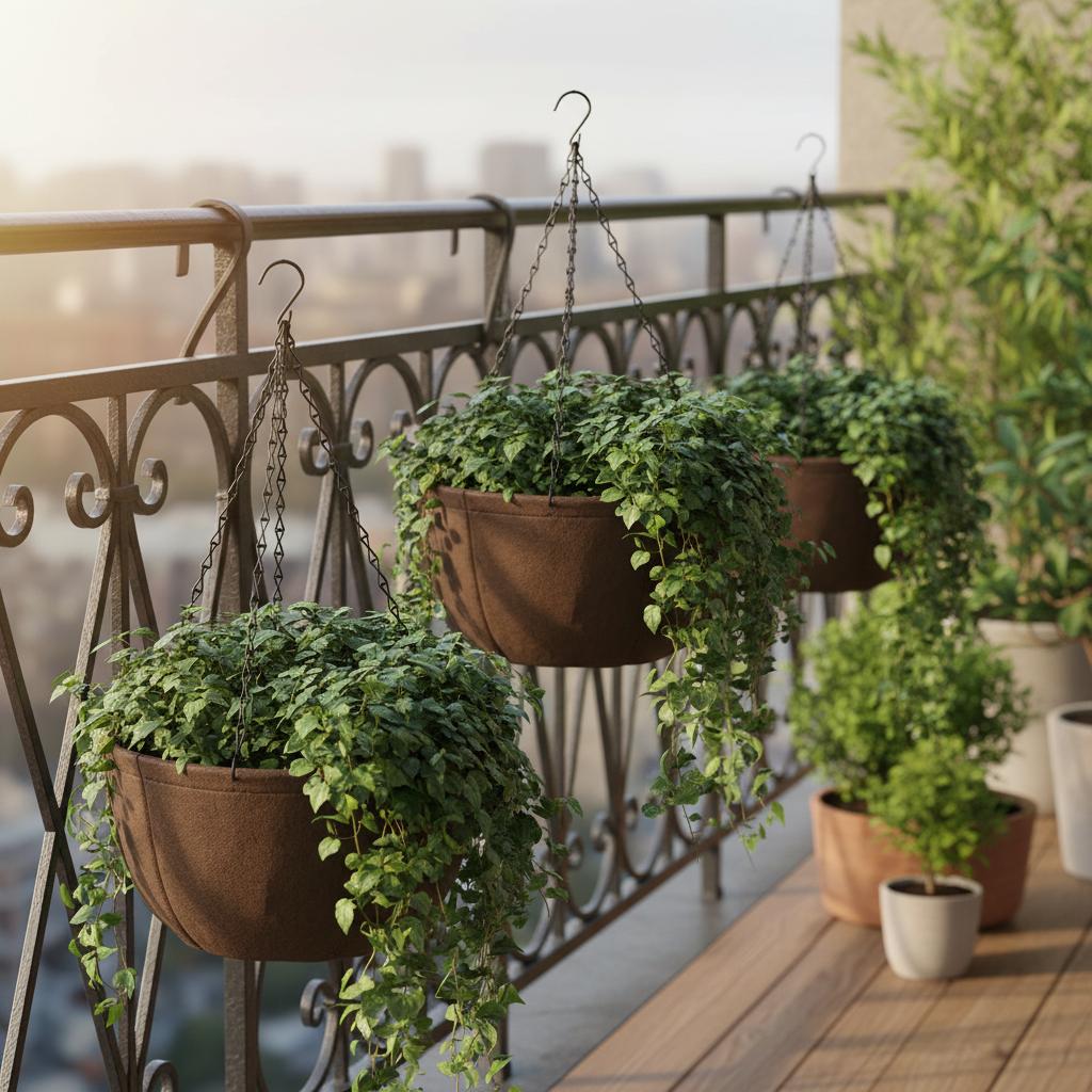 Outdoor Fabric Hanging Planters With Chains For Balcony Garden Decoration