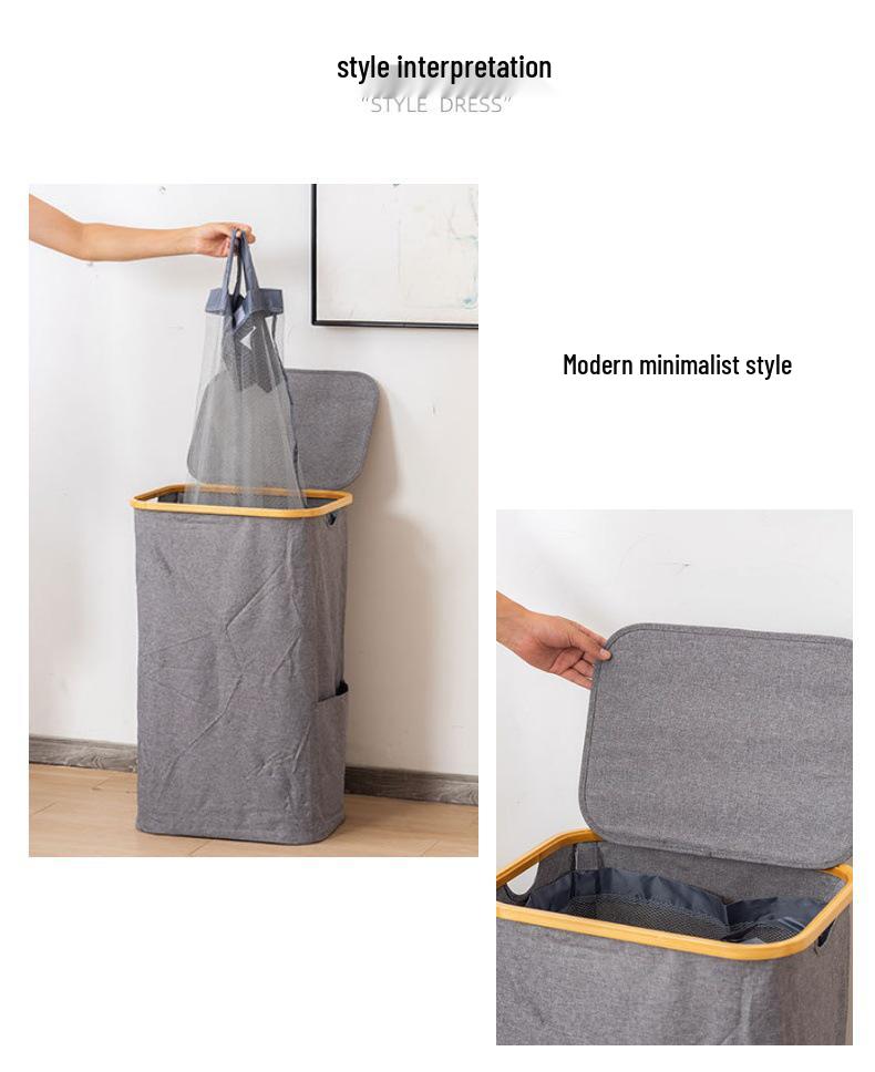 Bamboo Fabric Large Capacity Laundry Hamper with Lid - Foldable Storage Basket for Dirty Clothes
