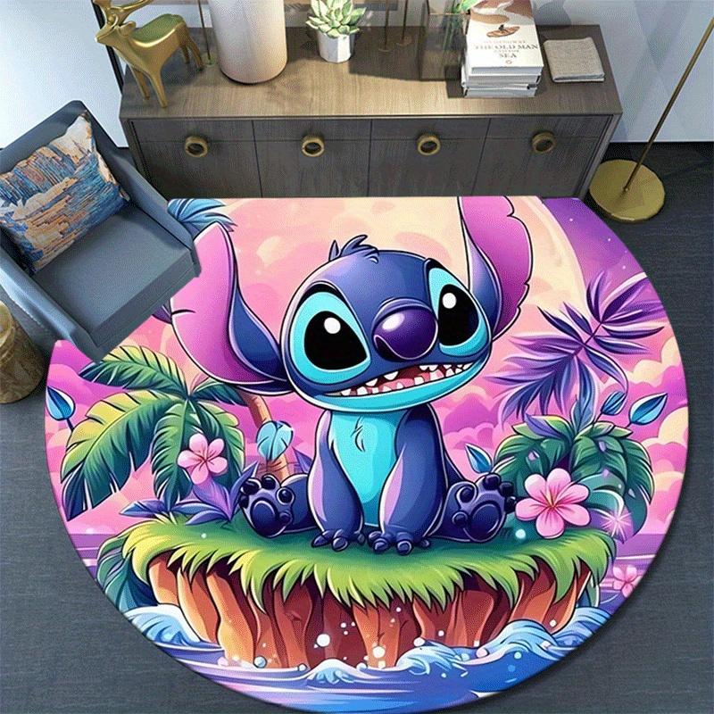 1pc Stitch Round Area Rug,Non Slip,Machine Washable Polyester Carpet for Living Room,Bedroom Decor