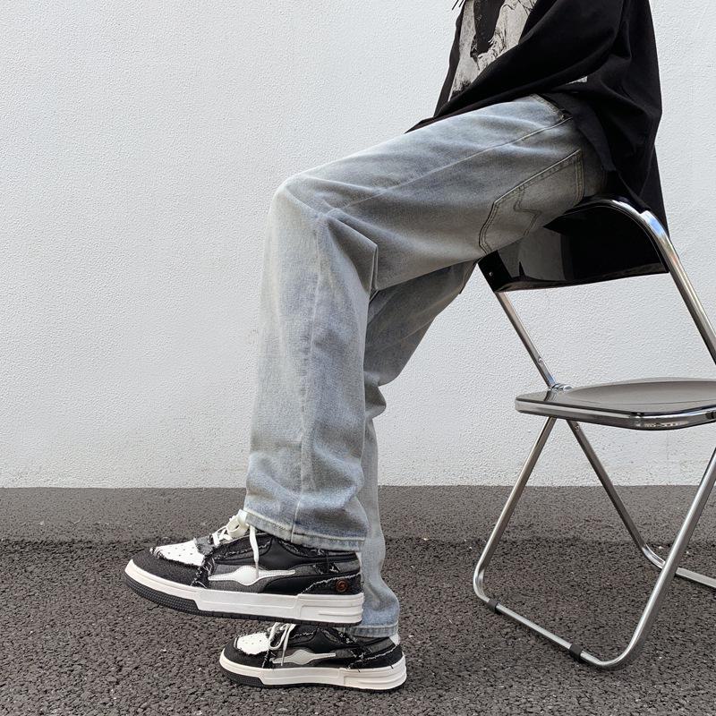 Pánské podzimní jednoduché džíny rovného střihu LKTM - trendy americké ležérní dlouhé kalhoty