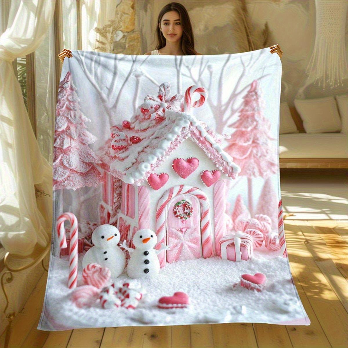 

Personalized Gingerbread House Blanket Name Christmas Art Soft Fleece Throw Holiday Gift Home Decor Festive Theme 75x100cm