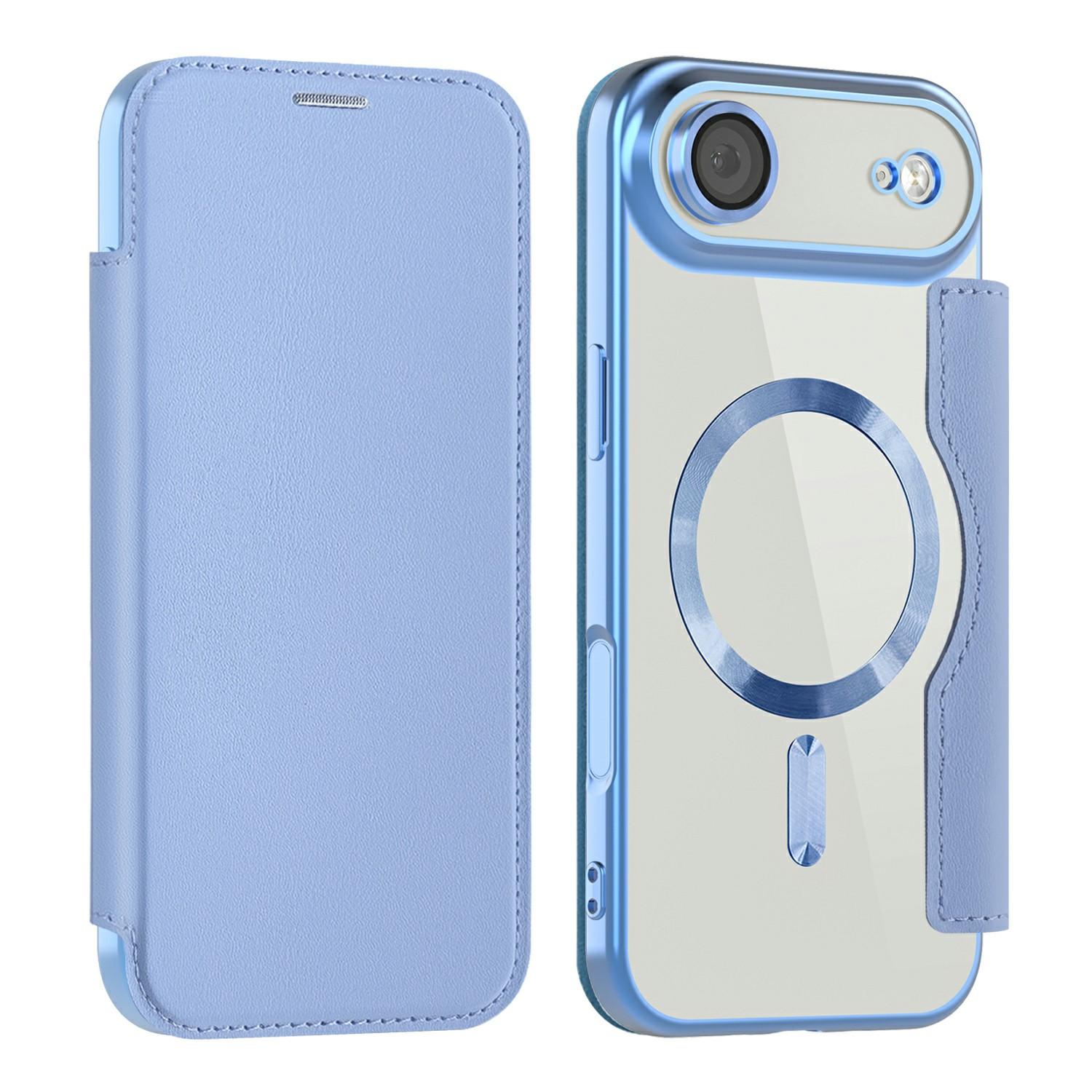 

For iPhone 17 Air Case Compatible with MagSafe RFID Blocking Leather Phone Cover Blue