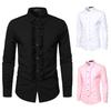 Men Shirt Retro Medieval Single-breasted Royal Style Ruffle Patchwork Lapel Collar Long