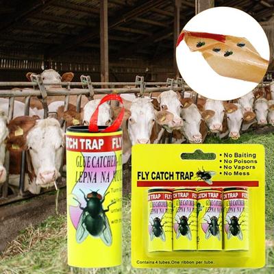 1set 4Rolls Fly Sticky Paper Strong Glue Strip For Flies Roll Bug Strips Sided Tape Paper Mosqu G6L3