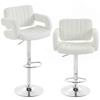 Bar Stools Adjustable Swivel Kitchen Chairs with Backrest Armrest Set of 2 PU Leather White