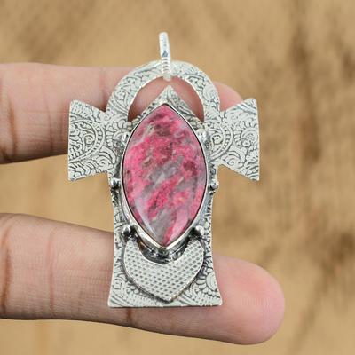Natural Thulite Gemstone Indian Jewelry 925 Sterling Silver Pendant For Girls