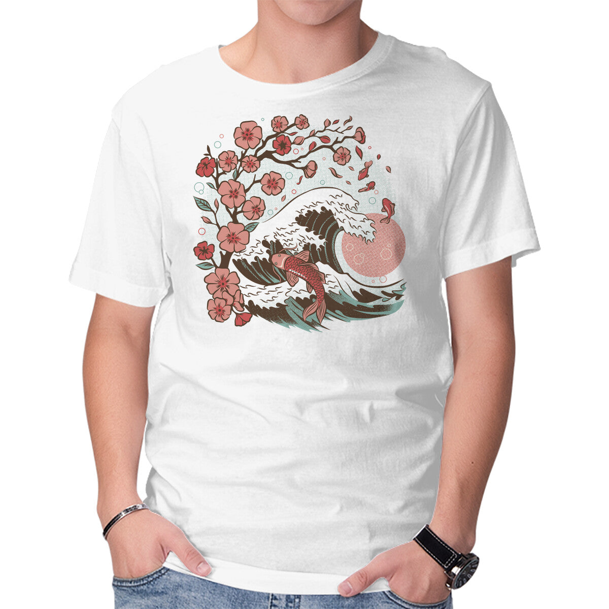 Unisex Crew Neck T-Shirt Japanese Anime Koi Flower Graphic Short Sleeve Casual Tee XS