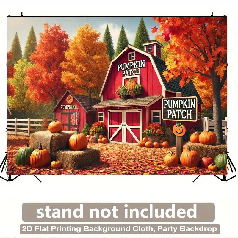 piece of 2D background fabric red farmhouse and pumpkin scenery polyester fabric background fabricPMJ