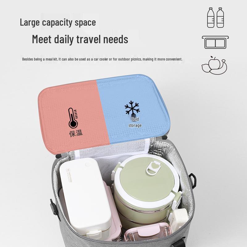 Bento Insulated Lunch Bag with Shoulder Strap and Ice Pack, Thickened Aluminum Foil Picnic Bag Enlarged for Student Storage