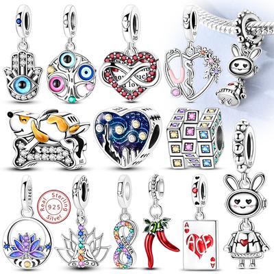 Zilveren Charms Kralen Konijn Robot Liefde Puppy Hond Charm Past Originele Armband Armband Hanger Dangle Dames Sieraden Cadeau