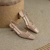 Women's Soft Leather French Toe Open Sandals Summer Versatile Woven Back Hollow High-heeled Shoes