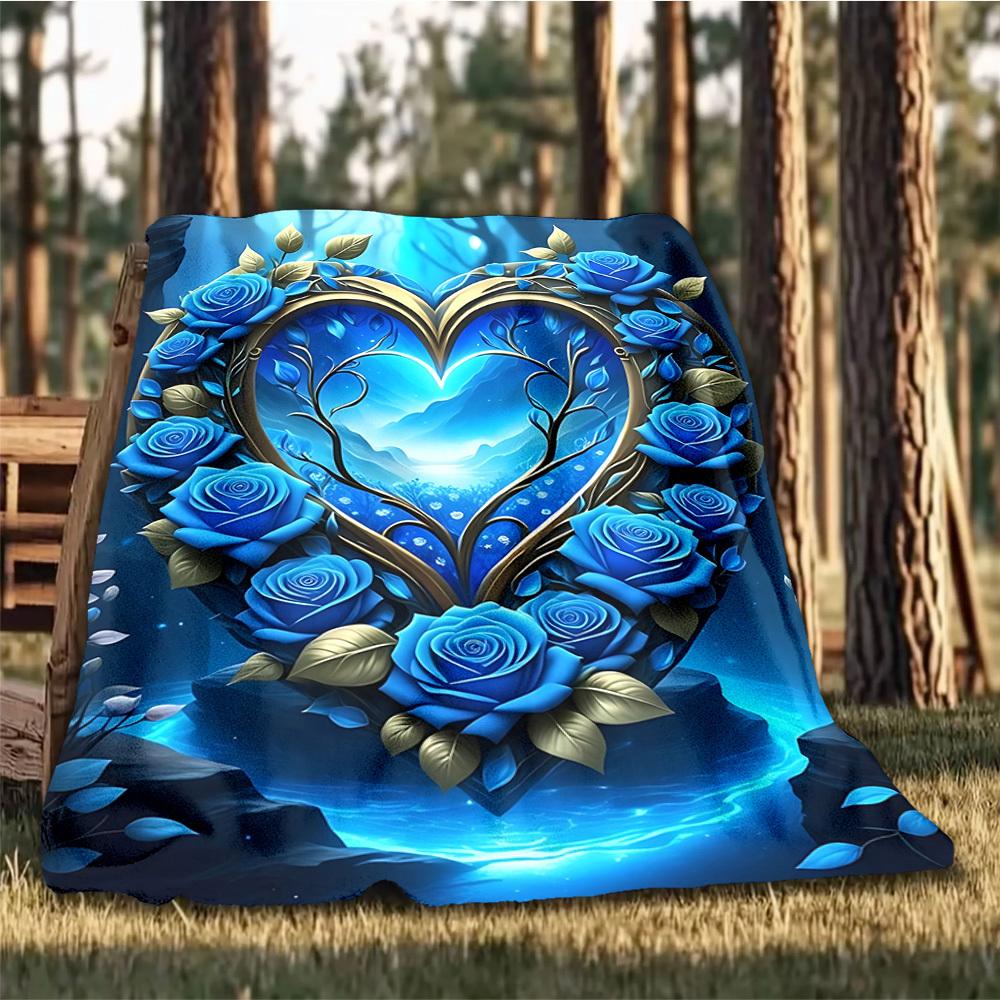 1pc Heart Roses Fantasy Outdoor Flannel Throw Blanket Soft, Cozy, Warm All Season, Machine Washable,