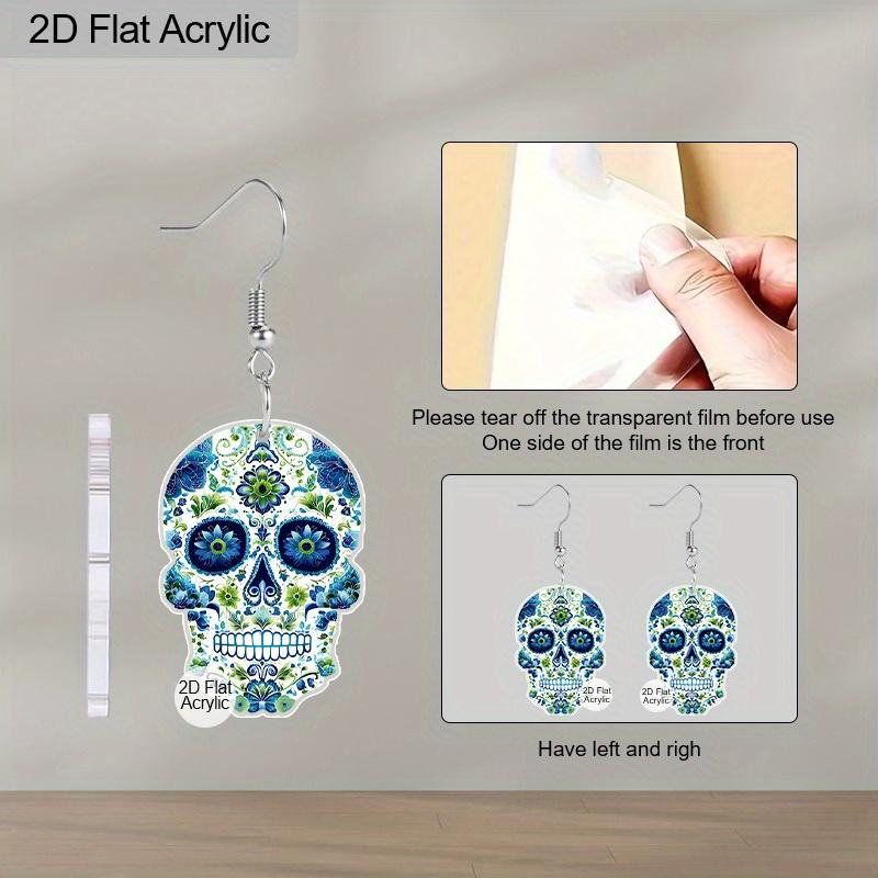 2D Flat Cute Halloween Sugar Skull Earrings Dangle Acrylic Day of the Dead Decor Gifts for Women Festival Charms