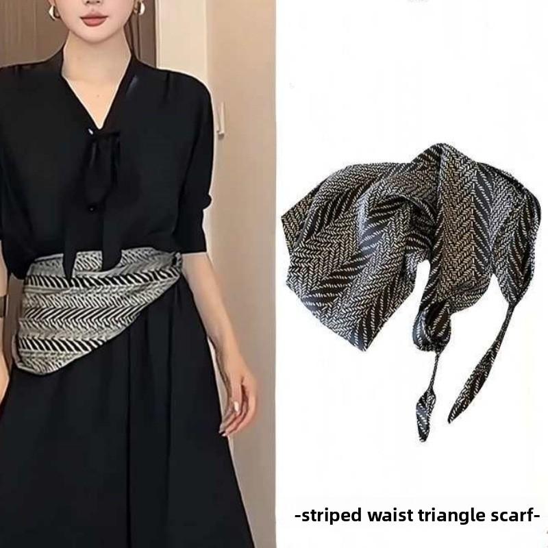 Meier Gestreifter Taillendreiecksschal, Seidenschal, Gürtel, feminine High-End-Taillenaccessoires
