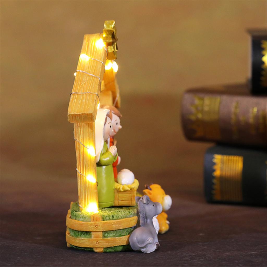 LED Lighted Festival Resins Nativity Figurines Ornament Set Holiday Tabletop Decoration for Christmas Party Decors Gift