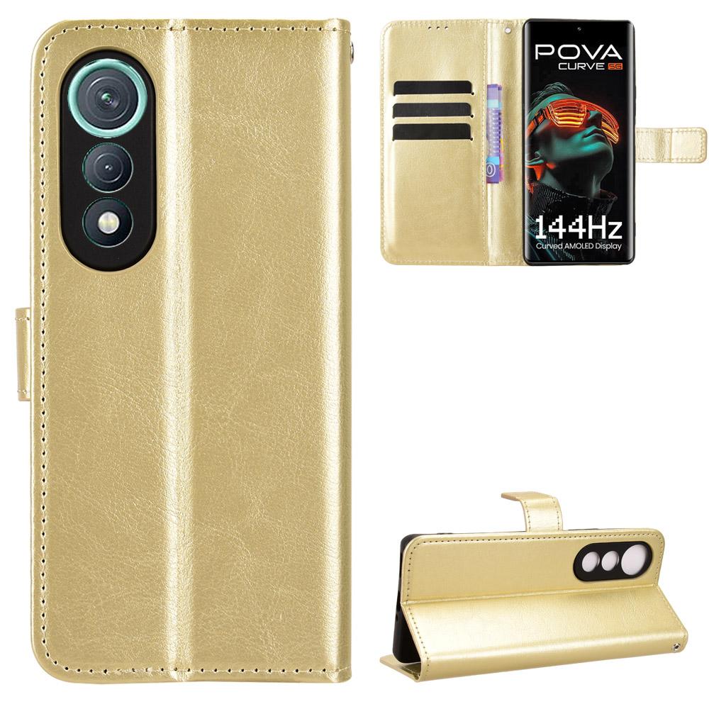 

Флип-кейсы для Tecno Pova Curve из искусственной кожи, полная защита корпуса, противоударные, прочные, ретро чехол для телефона for Tecno Pova Curve золотой