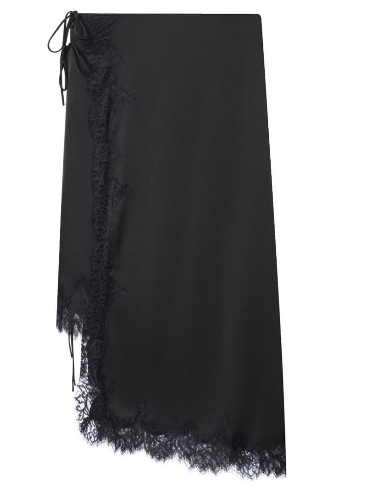 European & American Asymmetrical Lace Satin Skirt with Side Bow