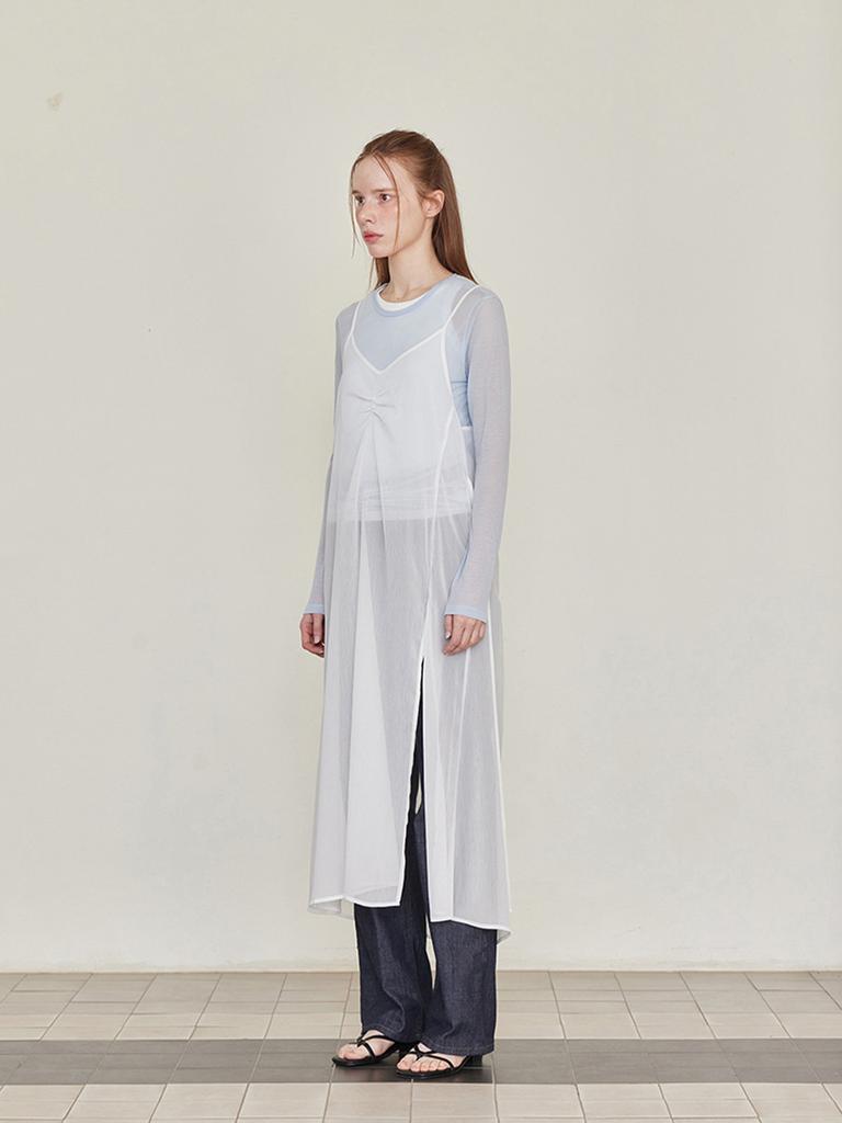 Leusejiem See-Through Tencel Long Sleeve T-Shirt - Sky Blue