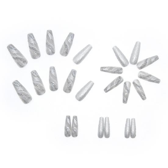 1 Set Long Fake Nails Shiny Visual Effect Non-Irritating Harmless Removable Marble Pattern Decorative Plastic Full Cover Press on Fake Nails Manicure