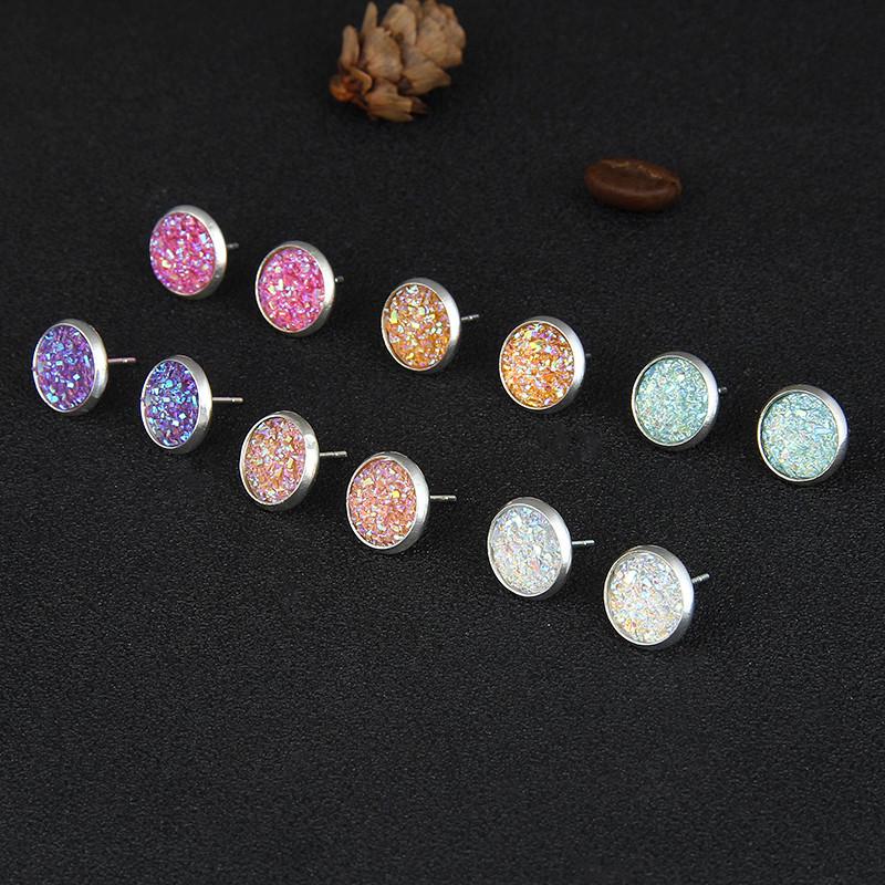 6 Pairs Stainless Steel Shiny Austrian Crystal Round Stud Earrings Set