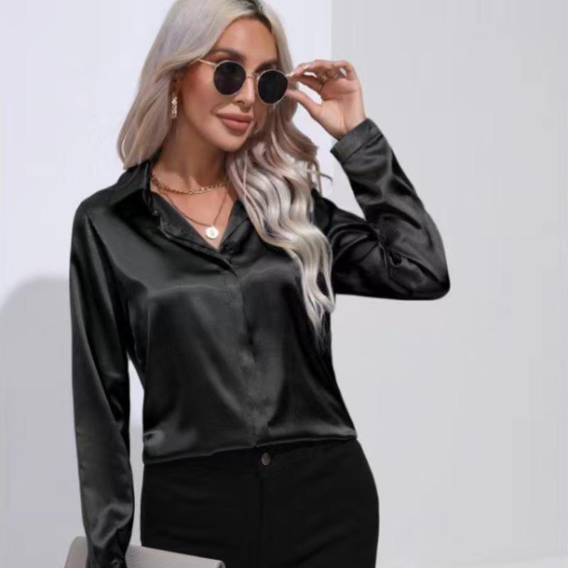 Stilvolles einfarbiges Button-Up-Shirt - Elegante Langarmbluse für Damen für Frühling und Herbst - Klassisch