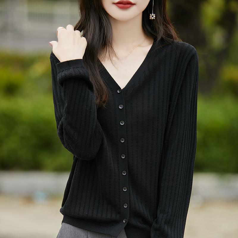 كارديجان نسائي خفيف الوزن 50% صوف 50% حرير التوت - ملابس تريكو متعددة الاستخدامات لـ 4 فصول للراحة والأناقة على مدار العام