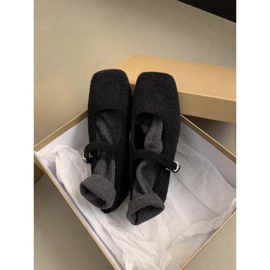 Small Gospel Height Increase Mary Jane Hair Shoes Women's Winter 2025 New French Square Head Plush Light Mouth Single Shoes